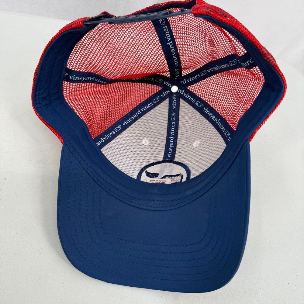 Vineyard Vines Whale Logo Trucker Hat Red‎ White Blue Mesh Snapback Cap Men - Picture 7 of 9